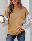Beazita Patchwork Ruffled Sleeve Sweatshirt
