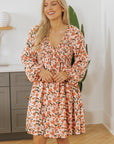 Floral Smocked V-Neck Bubble Sleeve Babydoll Dress