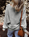 Stripe Ribbed Knit Boat Neck Sweater