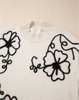 Floral Stitch Mock Neck Sweater