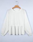Solid Textured Drop Shoulder Peplum Top