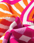 Stripe Checker Patchwork V-Neck Sweater Top