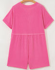 Corded Knit Buttoned V-Neck Short Sleeve Romper