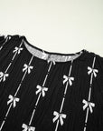 Bow Textured Short Puff Sleeve Top