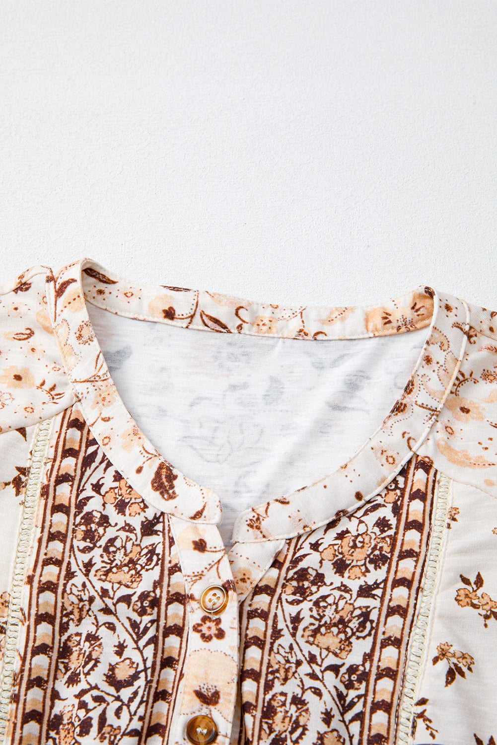 Boho Floral Half Placket Short Sleeve Blouse