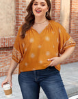 Plus Size Boho Floral Boho Notch V-Neck Top