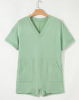 Solid Short Sleeve V-Neck Knit Romper