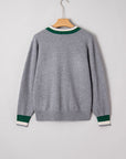 Varsity Stripe Contrast Trim V-Neck Sweater
