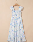 Floral Ruffle Sleeve Smocked High Waist Dress