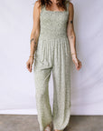 Floral Smocked Square Neck Sleeveless Jumpsuit