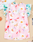 Floral Patchwork Notched Neck Flutter Sleeve Blouse