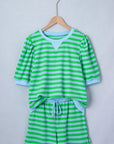 Stripe Puff Sleeve T-Shirt & Drawstring Shorts Set