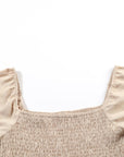 Short Bubble Sleeve Smocked Wide Leg Jumpsuit