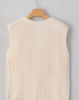 Solid Textured Buttoned Oversized Sweater Vest