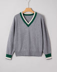 Varsity Stripe Contrast Trim V-Neck Sweater