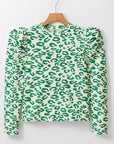 Leopard Mock Neck Puff Sleeve Top