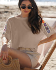 Crochet Trim Dolman Sleeve T-Shirt