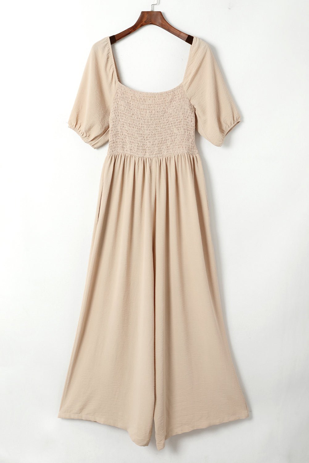 Short Bubble Sleeve Smocked Wide Leg Jumpsuit