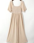 Short Bubble Sleeve Smocked Wide Leg Jumpsuit