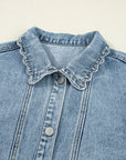 Solid Denim Scallop Collar Patch Pocket Buttoned Jacket