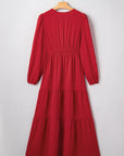 Floral Embroidered Long Sleeve Tiered Maxi Dress