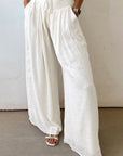 Solid Drop Waist Pleated Wide Leg Pants