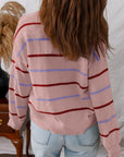 Stripe Ribbed Trim Drop Shoulder Sweater