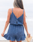 Aspyn Spaghetti Straps Ruffled Leg Chambray Romper