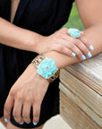 Abstract Blue Turquoise Golden Statement Cuff