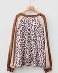 Plus Size Leopard Colorblock Ribbed V-Neck Pullover