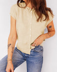 Solid Button-Front Rolled Hem Sweater Top