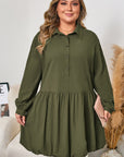 Plus Size Collared Half-Button Ruffle Hem Mini Dress