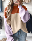 Colorblock Ribbed Knit Long Sleeve Sweater