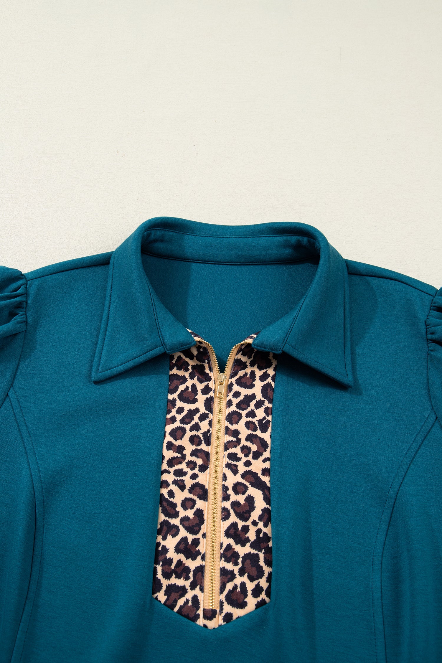 Plus Size Leopard Patchwork Quarter-Zip Collared Dress