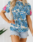 Lara Puff Sleeve Frilled Neck Printed Top