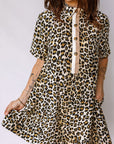 Leopard Half Buttoned Short Sleeve Mini Dress