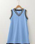 Solid Contrast Trim V-Neck Sleeveless Mini Dress