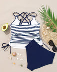 Colorblock Tankini Top & High Waist Bikini Set