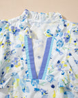 Floral Frill Notch V-Neck Blouse