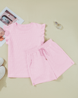 Ocean Bow Jacquard Ruffle Sleeve Short 2pcs Outfit