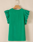 Eyelet Embroidered Ruffle Sleeve Crew Neck Top
