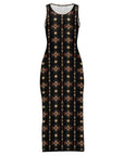 Baha Ranch Black and Tan Aztec Sleeveless Bodycon Side Slit Maxi Dress
