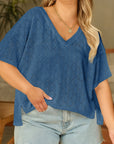 Plus Size Rhombus Pointelle Knit V-Neck Top