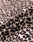 Leopard Half Zip Stripe Trim Short Sleeve Top