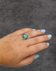 Starry Stamped Sterling Ring: Kingman Turquoise / 7