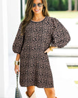 Leopard Bubble Sleeve Mini Dress