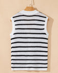 Stripe Buttoned V-Neck Sweater Knit Top