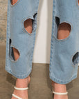 22803P -Rhinestone Fringe Denim Jeans: LIGHT WASH