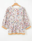 Plus Size Floral Stripe Contrast Trim Babydoll Blouse