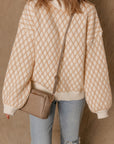 Rhombus Textured Knit Mock Neck Sweater
